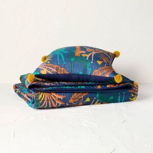 60"x80" Decorative Bed Throw and Pillow Set Navy B Navy Blue